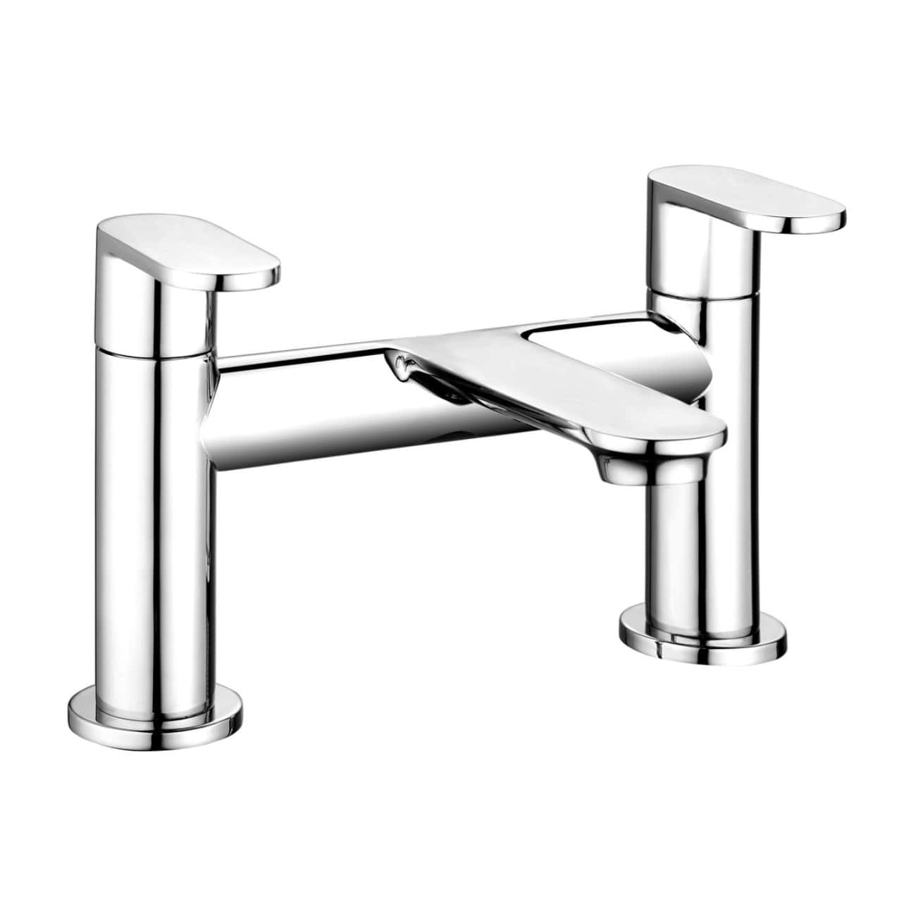 Chrome dual-handle kitchen tap, modern mixer faucet for bathroom and kitchen sinks, sleek stainless steel, high-quality plumbing fixture for contemporary kitchen design.