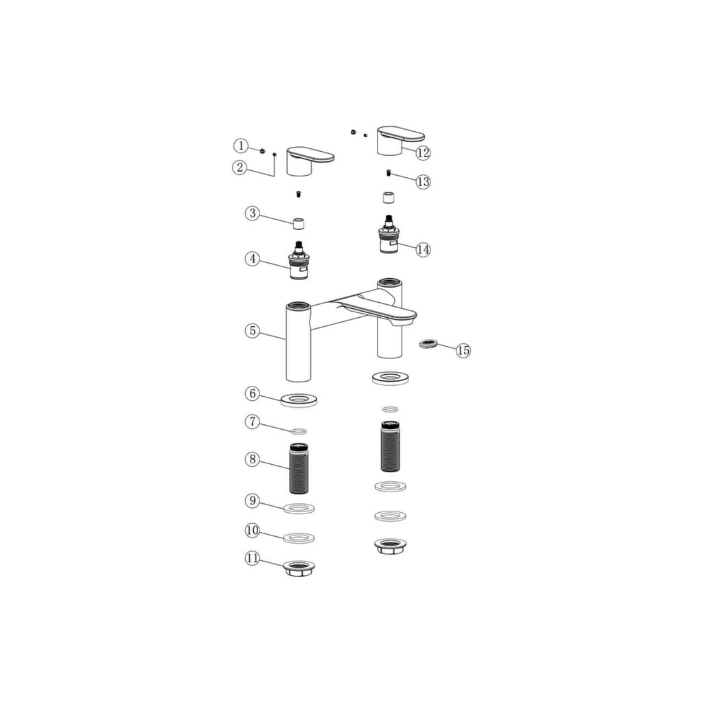 Flexible kitchen and bathroom tap exploded view diagram for installation and repair. Includes parts such as handles, cartridges, seals, and mounting hardware for easy DIY plumbing repairs.
