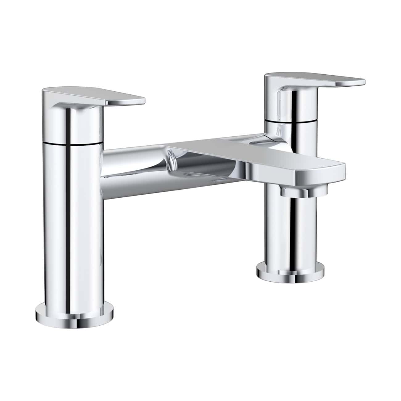 Polished chrome bathroom sink tap with modern dual-handle design, ideal for contemporary bathroom vanity setups.