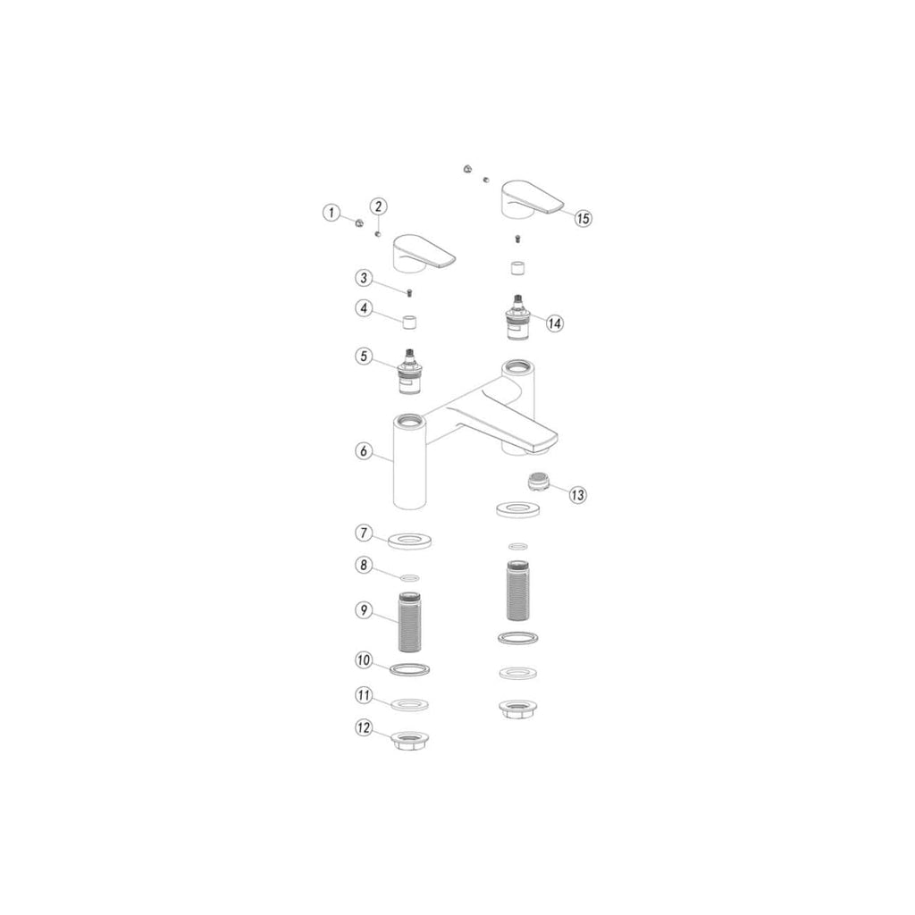 High-quality bathroom tap assembly diagram from Bubly Bathrooms, showcasing detailed exploded view of modern faucet components for easy installation and maintenance.