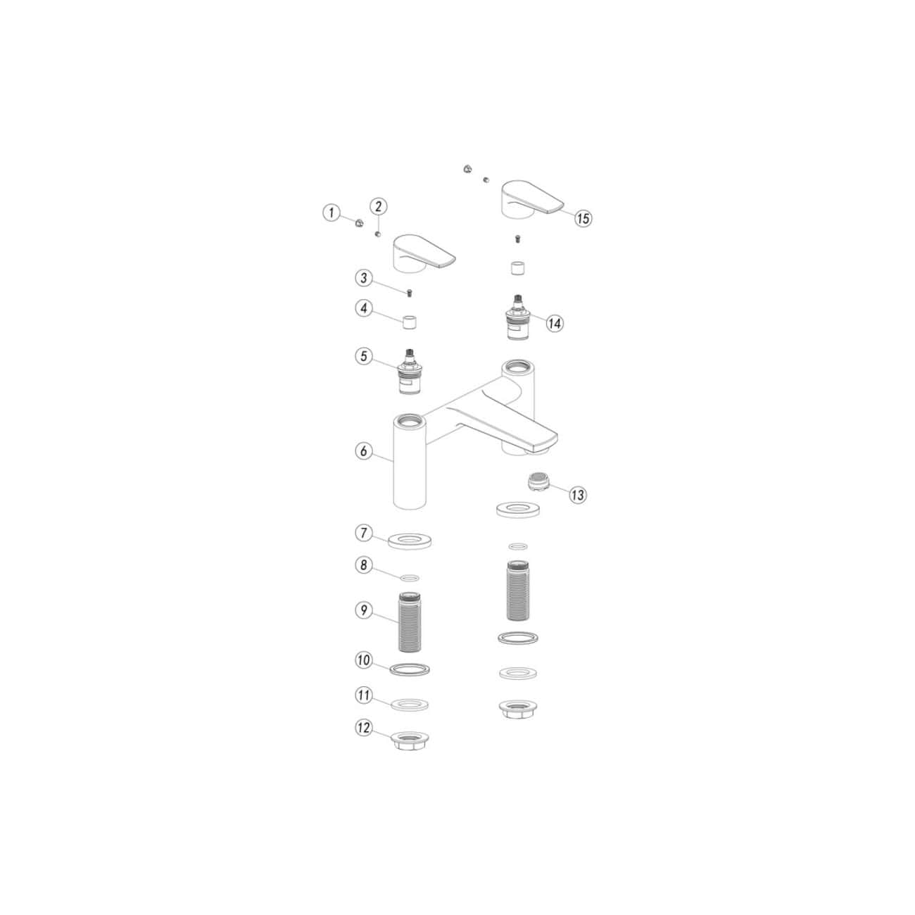 High-quality bathroom tap assembly diagram from Bubly Bathrooms, showcasing detailed exploded view of modern faucet components for easy installation and maintenance.