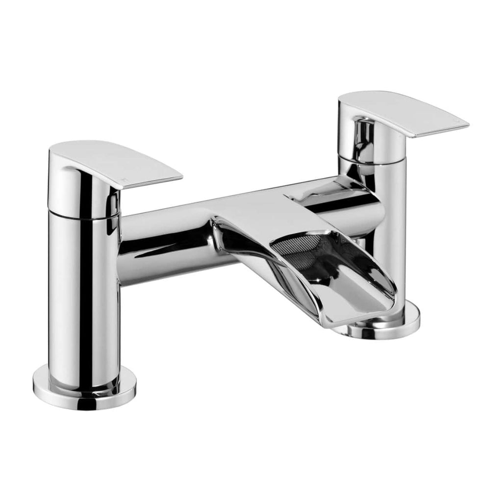 Polished chrome bathroom mixer tap with a modern twin-handle design, ideal for contemporary bathrooms. Durable and stylish, perfect for classic or modern bathroom setups.