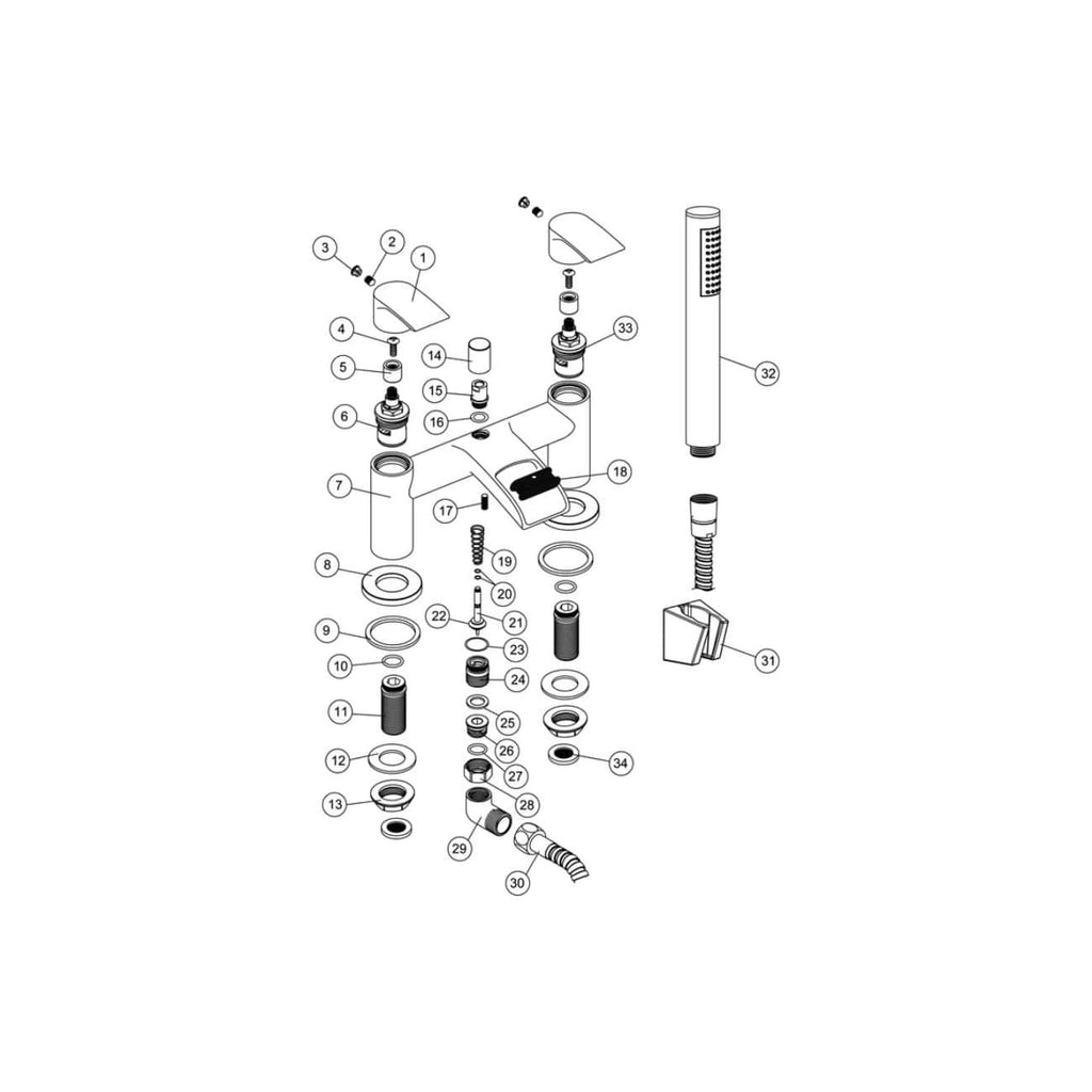 High-quality technical diagram of Bubly Bathrooms faucet parts and assembly components, illustrating detailed plumbing and installation elements for bathroom fixtures.