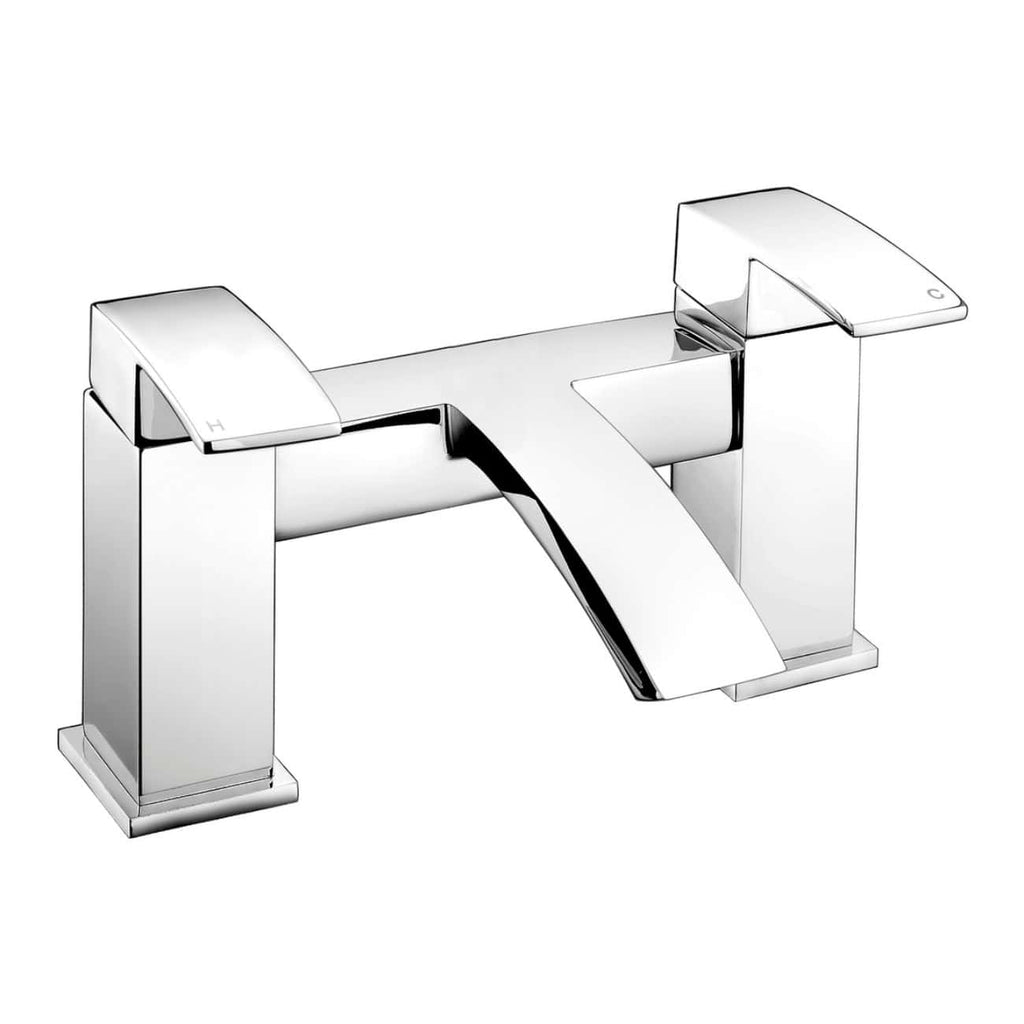 Sleek modern chrome bathroom tap with a contemporary design suitable for stylish bathrooms and en-suites. Features dual handles for precise temperature control, ideal for enhancing bathroom aesthetics.