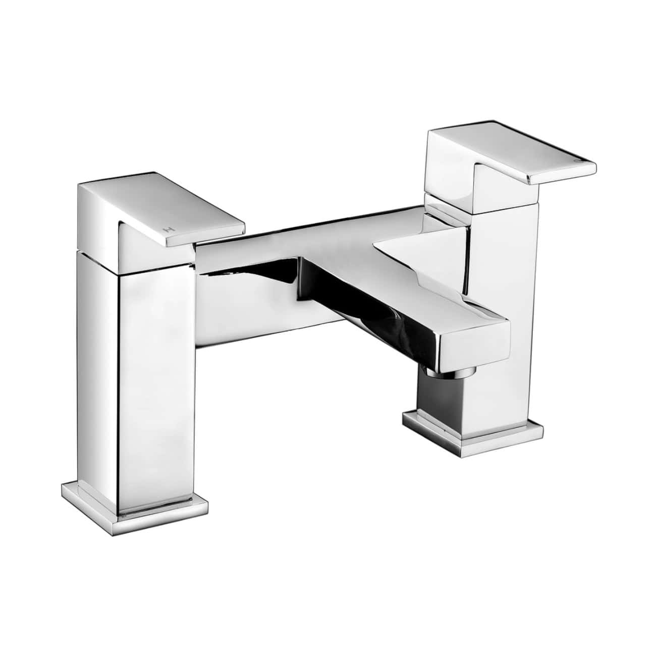 Polished chrome modern bathroom tap with angular design, suitable for contemporary bathroom sink installations. Durable and stylish, ideal for adding a sleek touch to your bathroom decor.