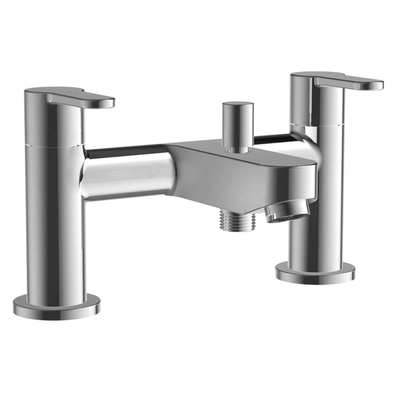 Sleek modern chrome bathroom faucet with dual handles and adjustable spout, ideal for contemporary bathroom sink installations. High-quality finish for durability and style in bathroom design.