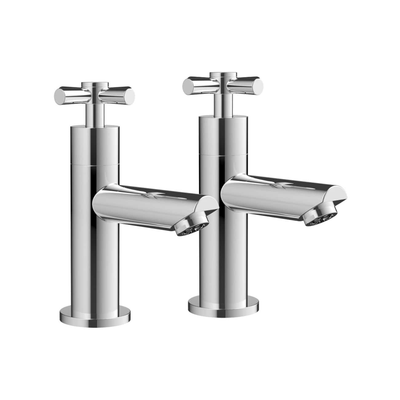 Sleek modern chrome bathroom mixers with a minimalist design, suitable for stylish contemporary bathrooms and kitchens. Perfect for seamless water control and durability.