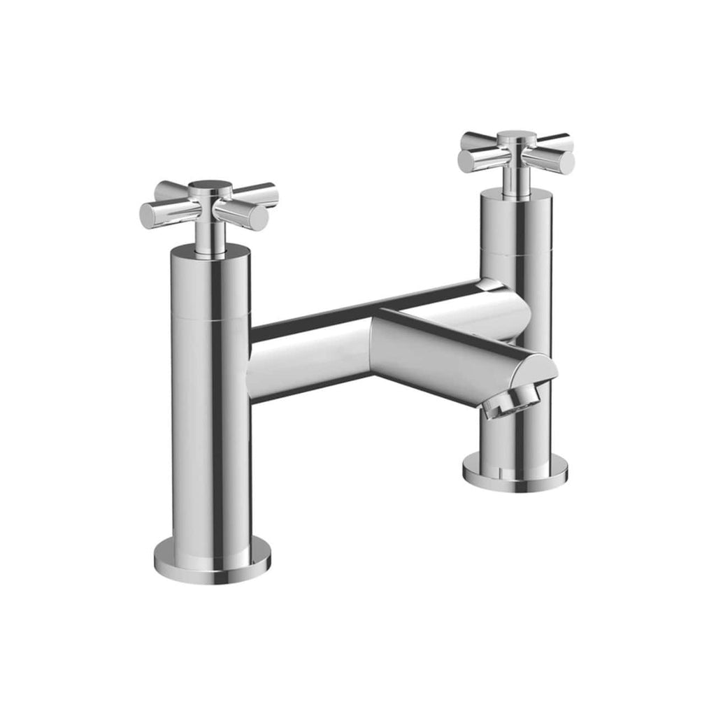 Shiny chrome kitchen or bathroom mixer tap with dual controls and a modern design, ideal for contemporary kitchens and bathrooms. High-quality plumbing fixture from Bubly Bathrooms UK.