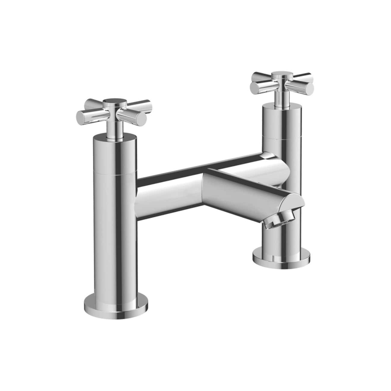 Shiny chrome kitchen or bathroom mixer tap with dual controls and a modern design, ideal for contemporary kitchens and bathrooms. High-quality plumbing fixture from Bubly Bathrooms UK.