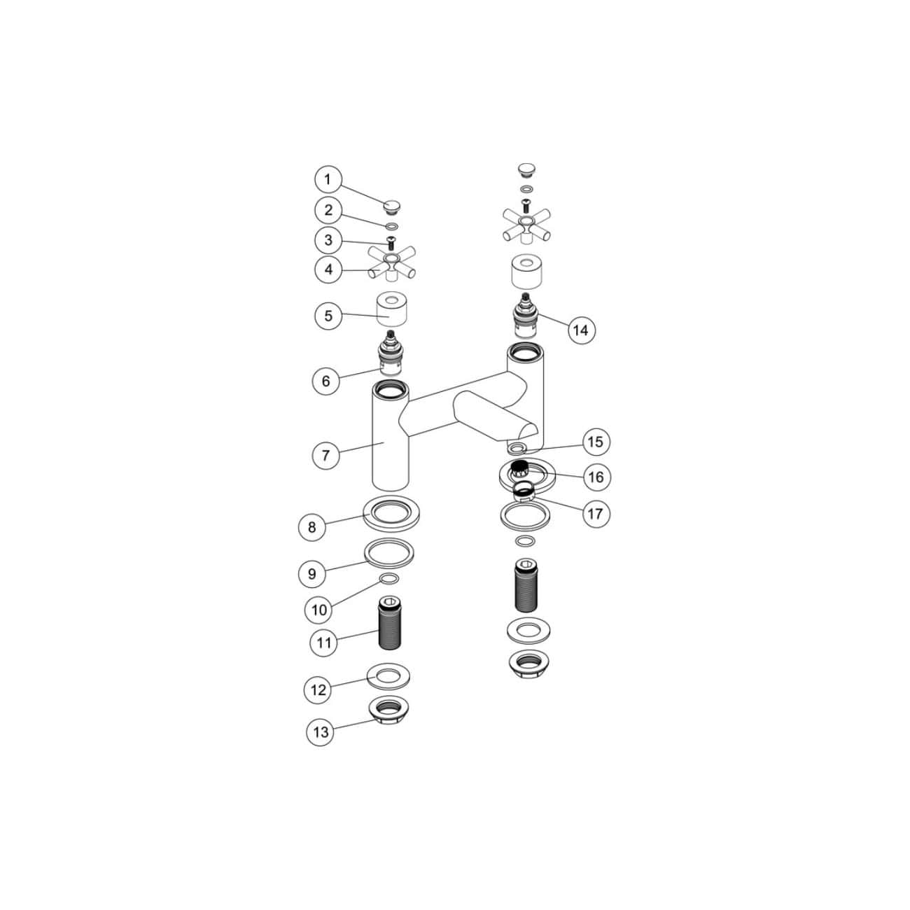 Flexible bathroom faucet plumbing diagram assembly illustration.