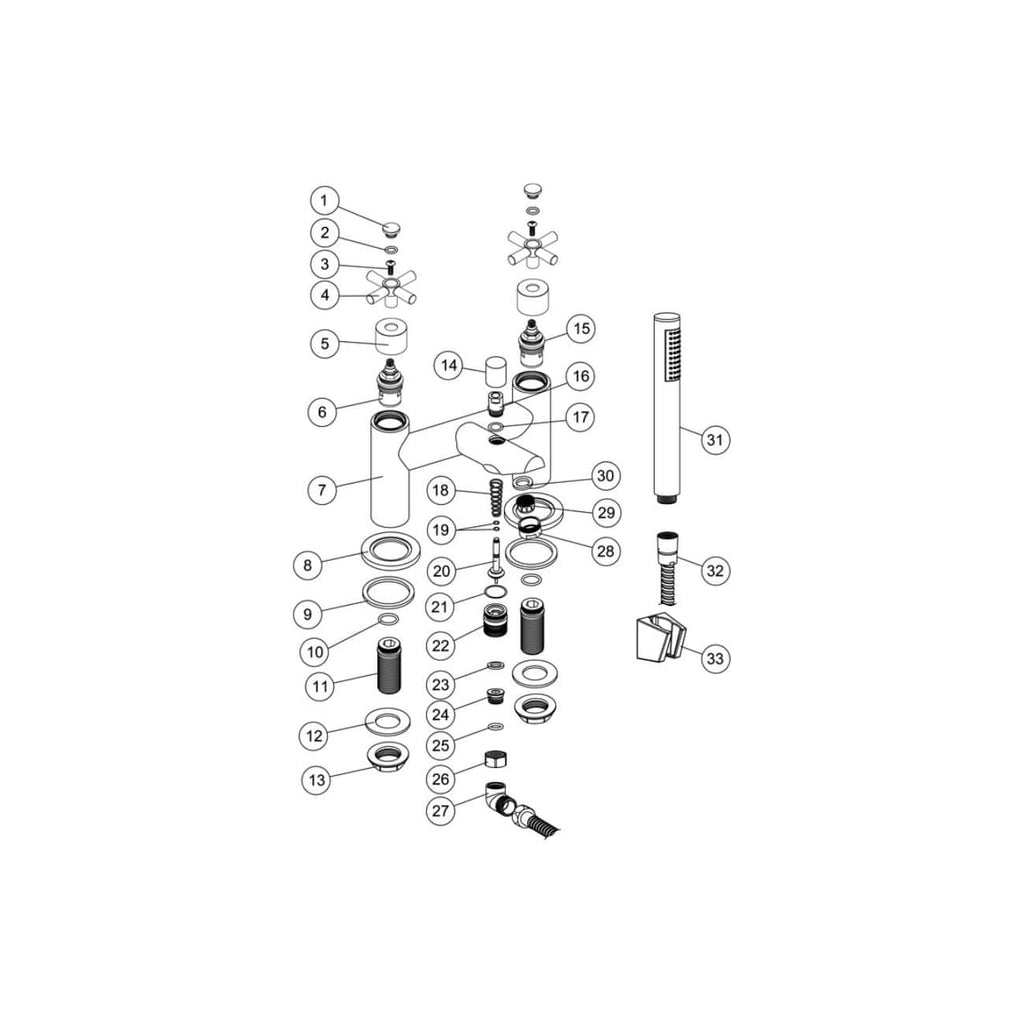 High-quality bathroom faucet parts and components diagram for Bubly Bathrooms. Precise schematic illustration of bathroom fixtures, valves, handles, and installation details for plumbing professionals.