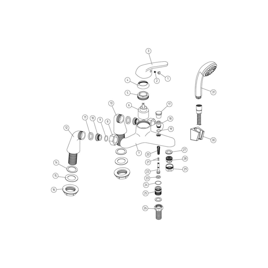 Explosion diagram of Bubly Bathrooms bathroom tap installation with parts labelled for easy repair and maintenance. Ideal for bathroom renovation projects.