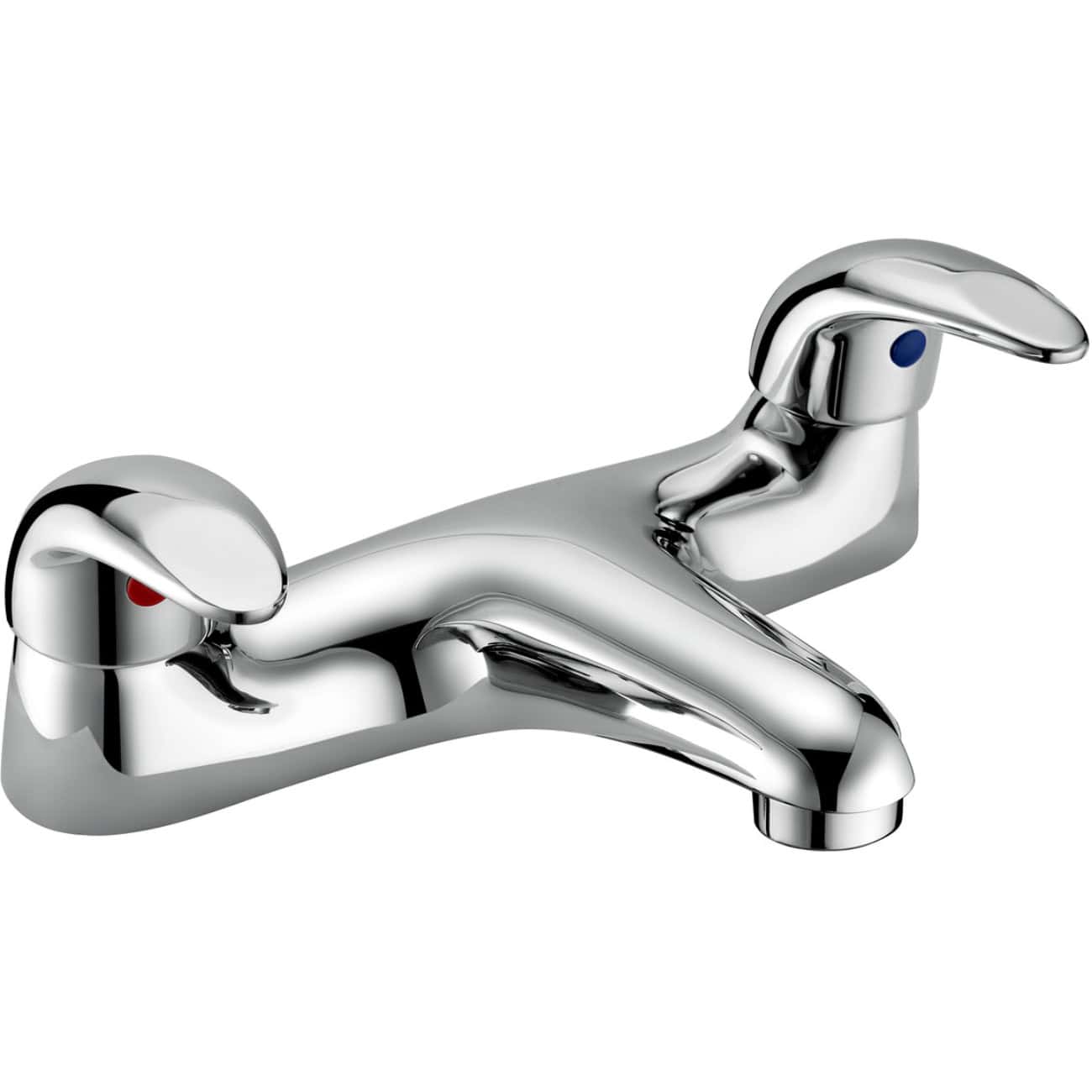 Chromed kitchen sink mixer tap with dual control handles and modern design for stylish Bubly bathrooms.