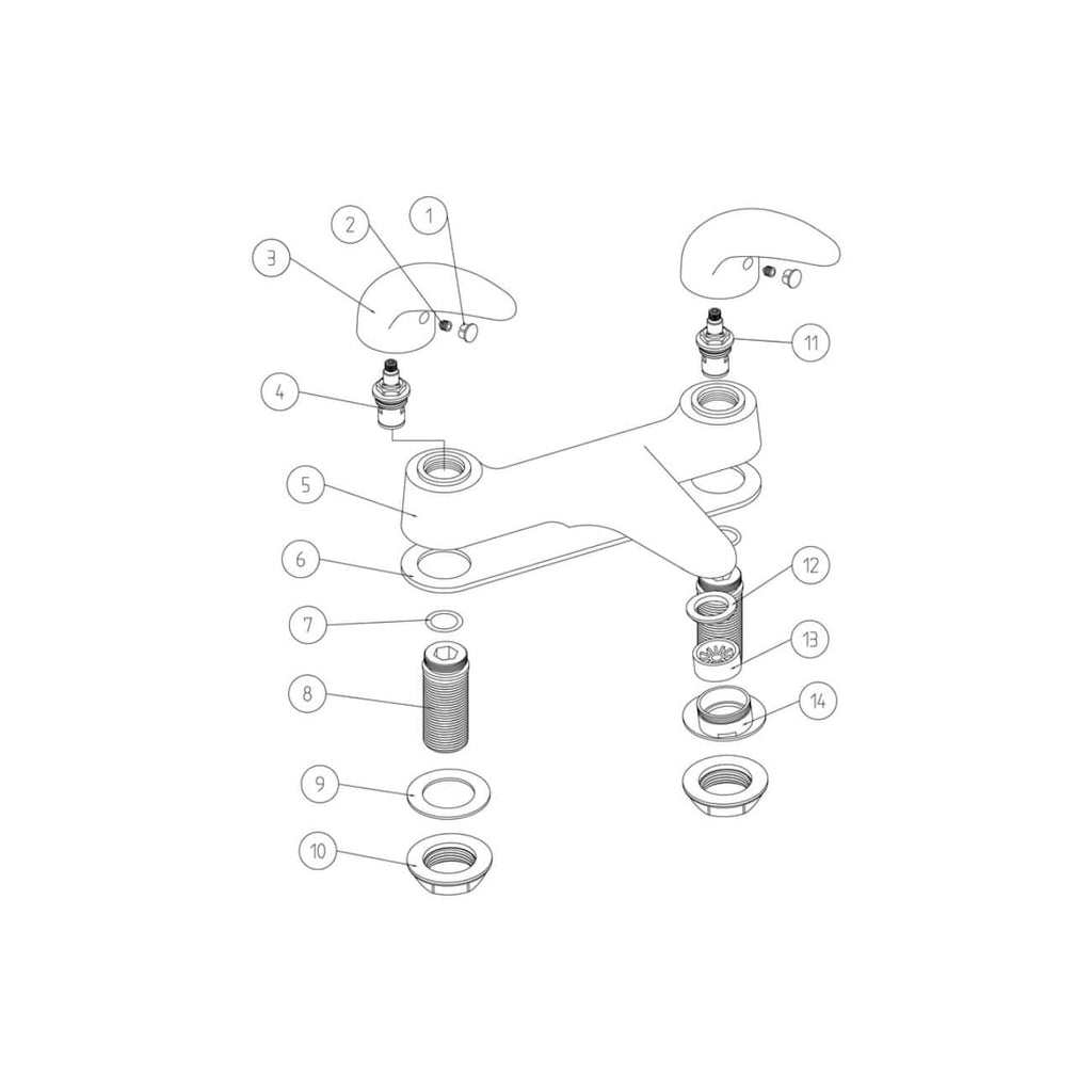 Shower faucet diagram illustrating assembly parts for bathroom plumbing repairs in a detailed line drawing.