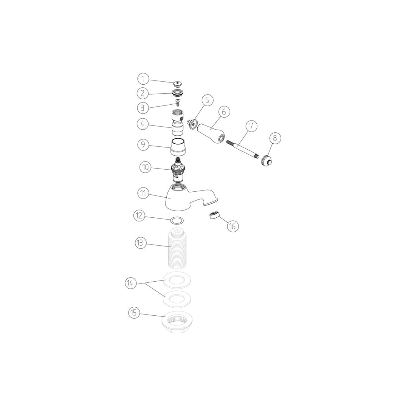 Flexible bathroom sink tap parts diagram, showing technical components and assembly details for plumbing repair and maintenance.
