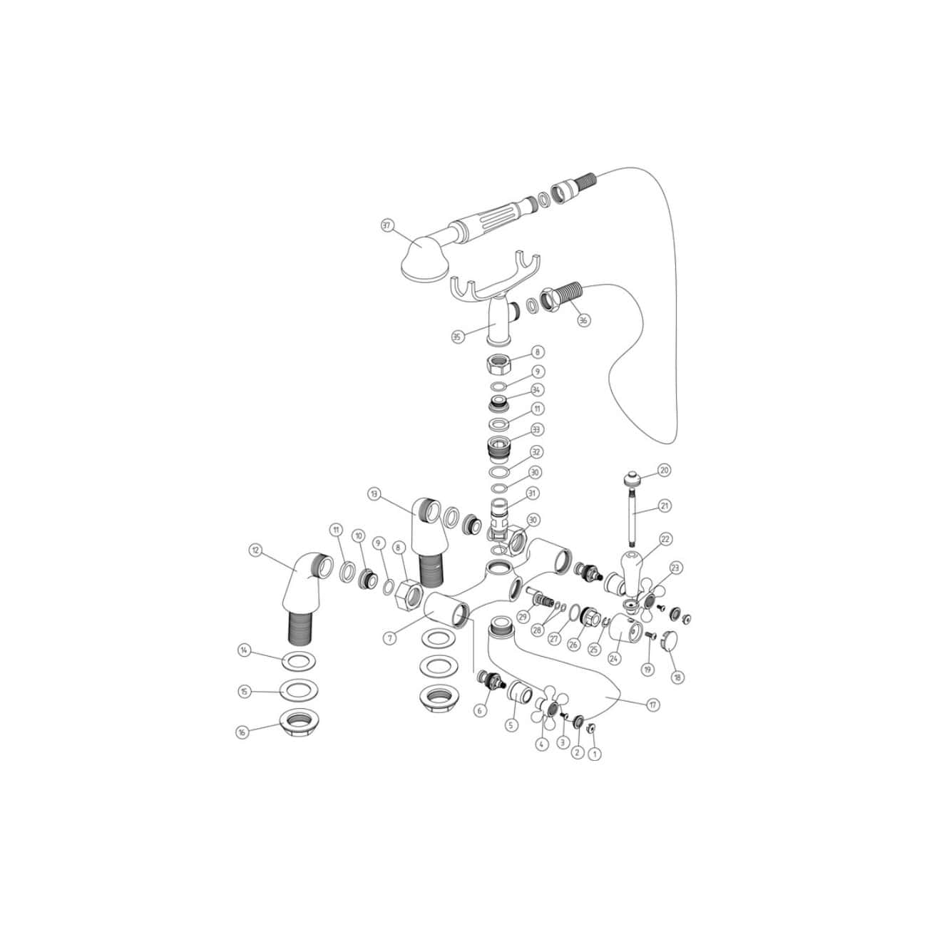 Valve repair and maintenance diagram for Bubly Bathrooms brassware, showcasing detailed parts and connections. Perfect for plumbing upgrades and troubleshooting in bathroom fixtures.