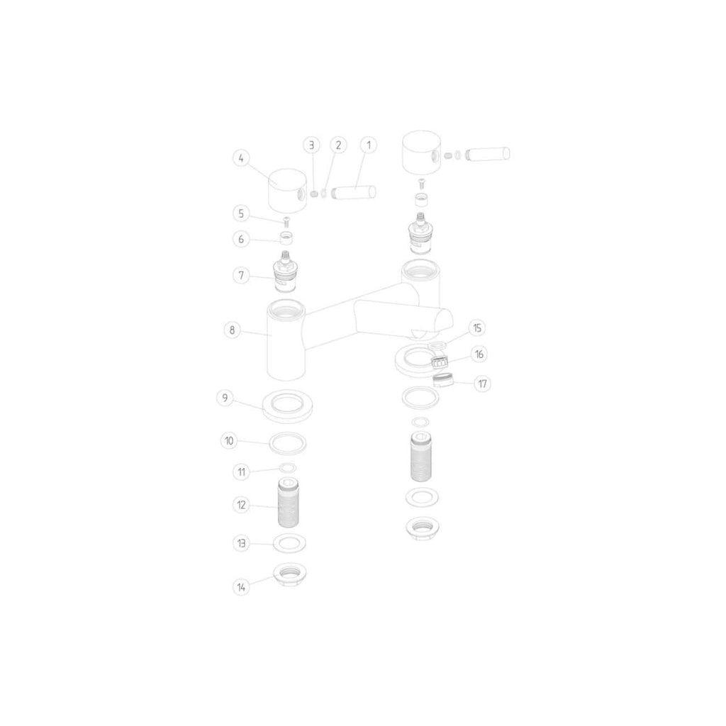 High-quality bathroom faucet parts diagram showing exploded view of Bubly Bathrooms fixtures, valves, seals, and components for plumbing and repair. Ideal for bathroom renovation and DIY plumbing projects.