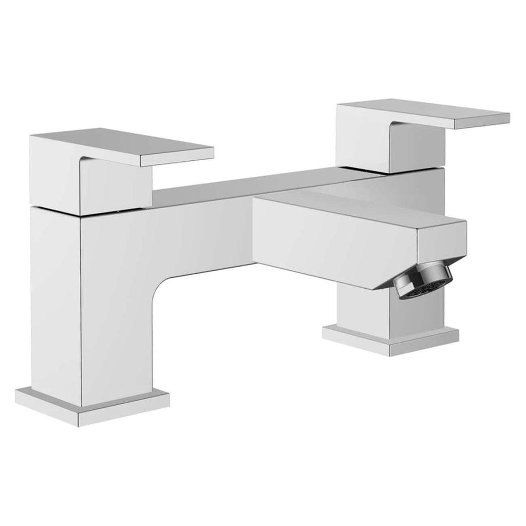 Sleek modern chrome bathroom mixer tap with dual lever handles and minimalist design, ideal for contemporary bathroom renovations and installations.