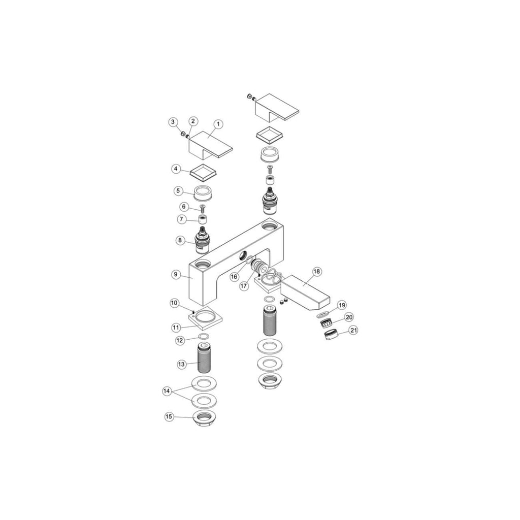 Flexible basin mixer tap components with detailed technical diagram for bathroom installation, including valves, washers, and fittings. Perfect for bathroom plumbing and repair projects.
