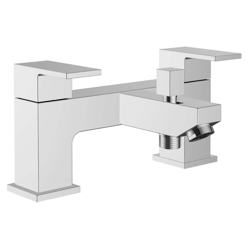 Sleek modern bathroom faucet in matte chrome finish with dual lever handles and a contemporary design, perfect for stylish bathroom upgrades and durable water flow control.