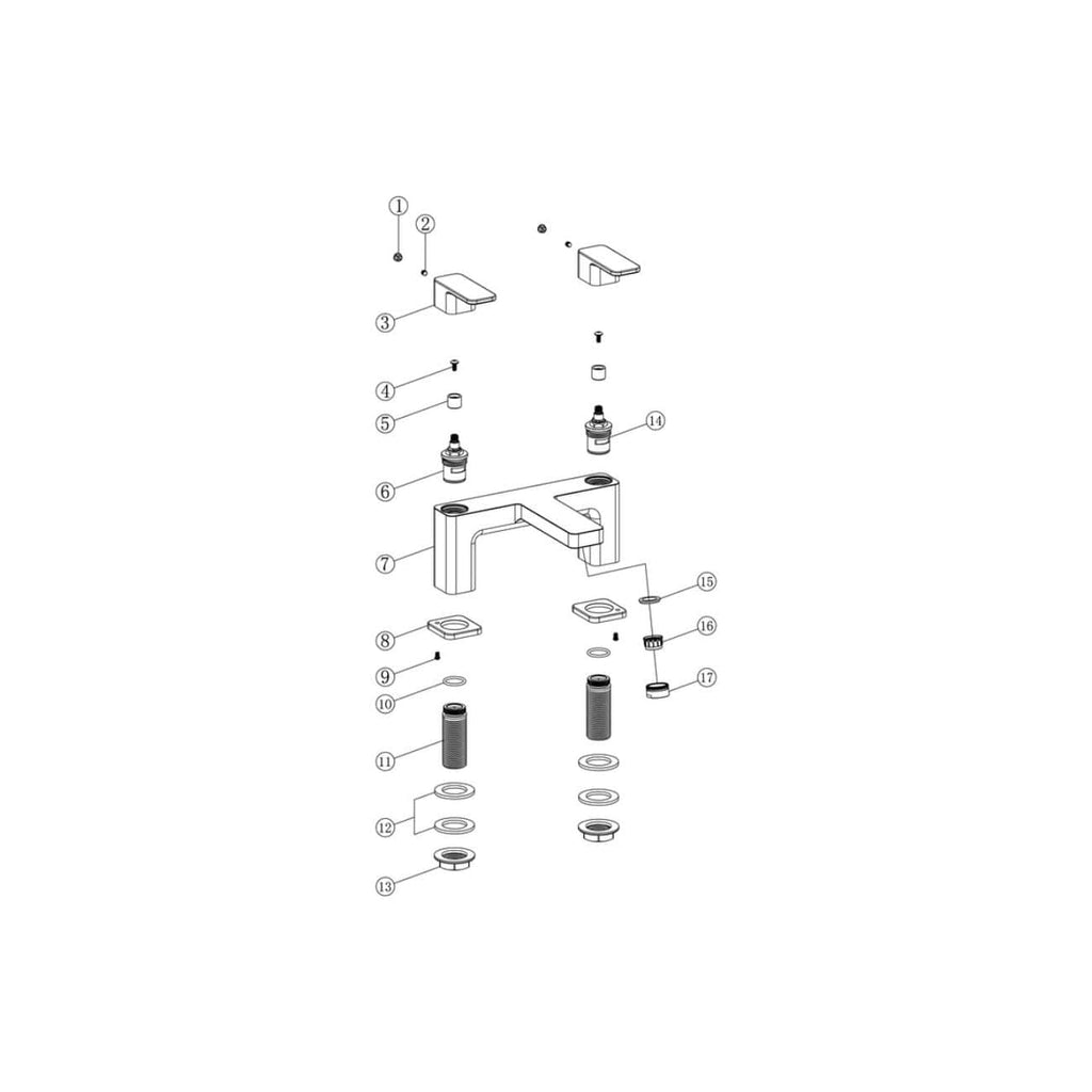 Modern Bubly bathroom mixer tap installation diagram with labelled parts and components. Perfect for DIY plumbing projects or bathroom upgrades, showcasing sleek, contemporary design and easy assembly.