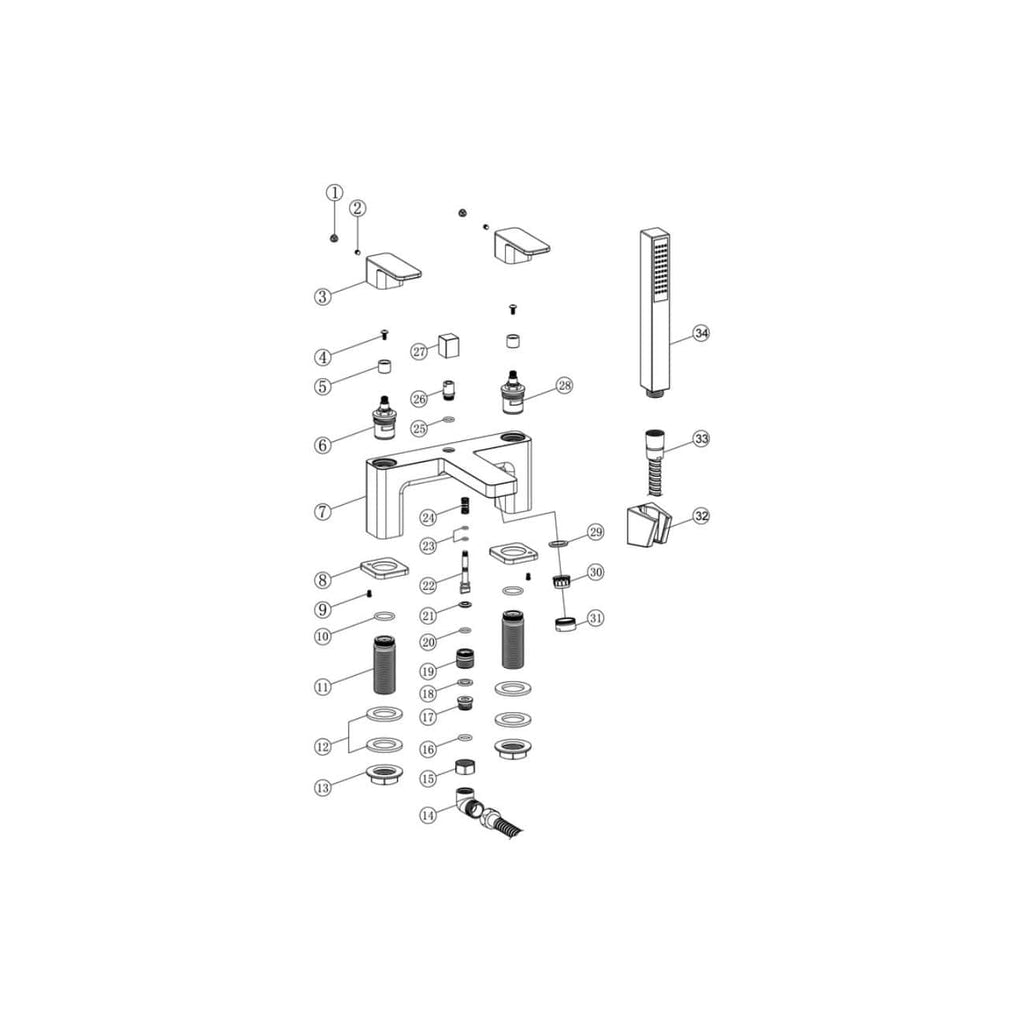 High-quality diagram of Bubly Bathrooms faucet components, showcasing detailed parts and assembly for bathroom renovation or repair projects, emphasising innovative bathroom plumbing solutions.