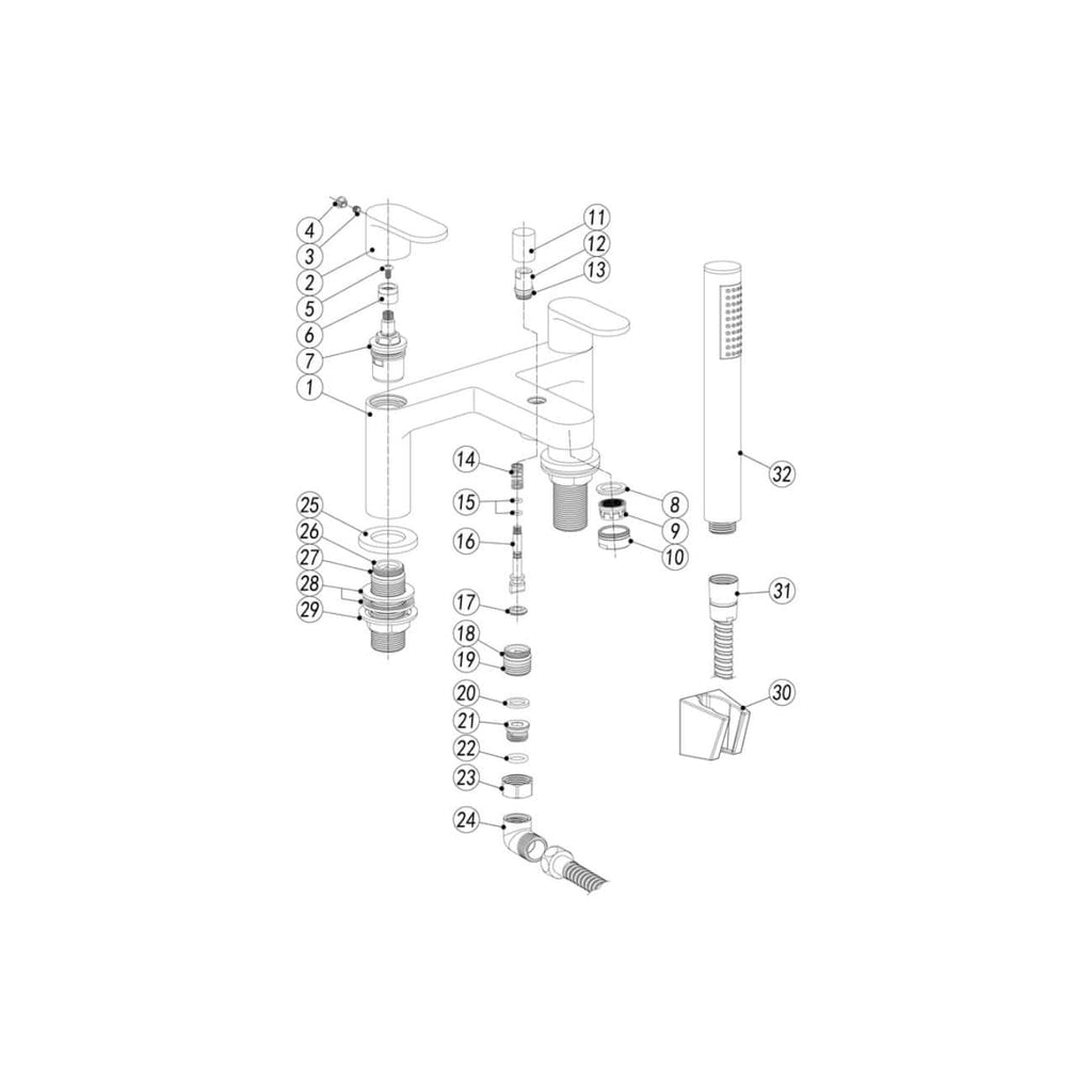 Exploded view of Bubly Bathrooms plumbing fixture with detailed parts and assembly diagram for bathroom sink accessories and installation.