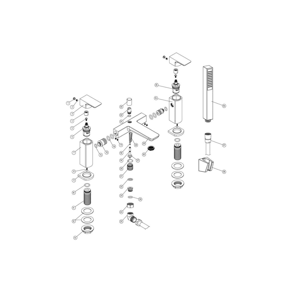 Flexible bathroom mixer tap and shower cartridge assembly diagram, showing detailed internal components for installation and repair, ideal for bathroom renovation projects.