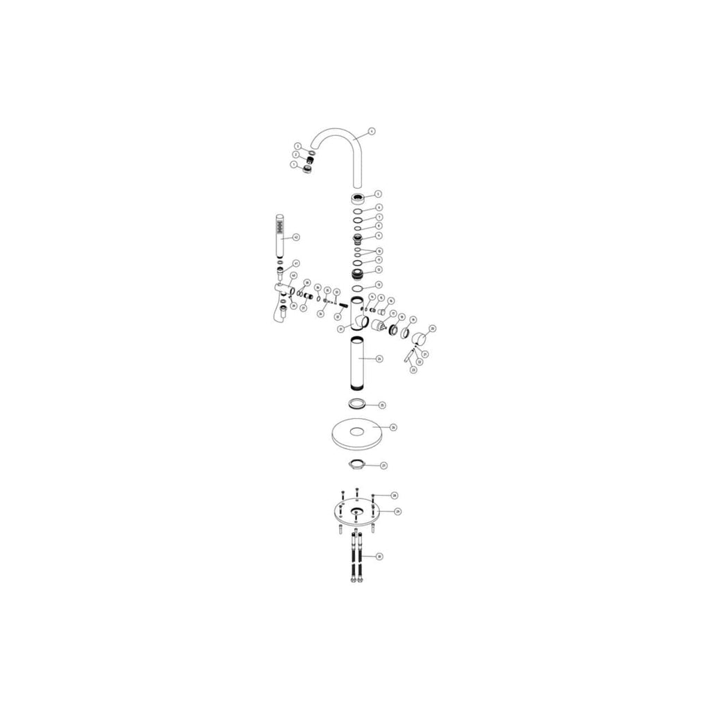 High-quality exploded view of Bubly Bathrooms kitchen sink faucet parts, showcasing detailed assembly components for optimal bathroom plumbing installation.