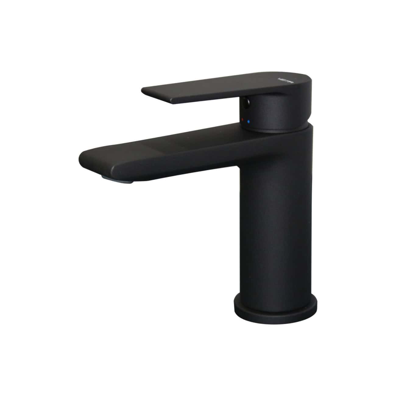 Sleek black modern bathroom sink basin tap with a matte finish, designed for stylish and functional bathroom upgrades. Perfect for contemporary bathroom decor.