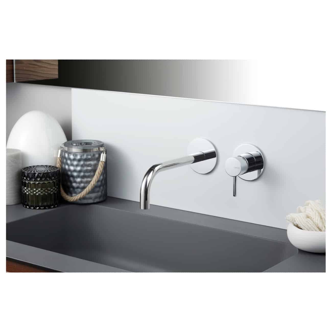 Sleek modern kitchen sink with chrome tap and minimalist design, featuring stylish bathroom accessories and a clean, contemporary aesthetic. Perfect for sophisticated bathroom or kitchen renovation.
