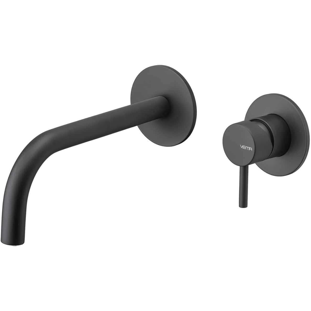 Sleek black wall-mounted bathroom tap and control handle set by Bubly Bathrooms for modern bathroom interiors. Perfect for contemporary shower or basin installations.