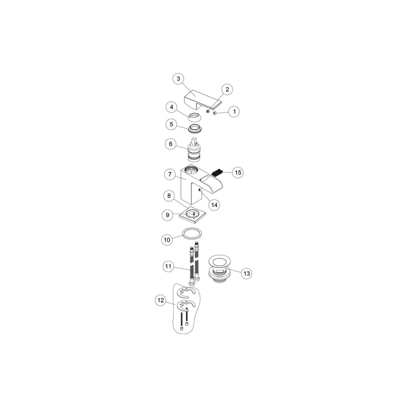 Flexible bathroom faucet installation diagram, showing detailed parts and assembly process for modern bathroom fixtures. Perfect for homeowners and installers seeking reliable plumbing solutions.