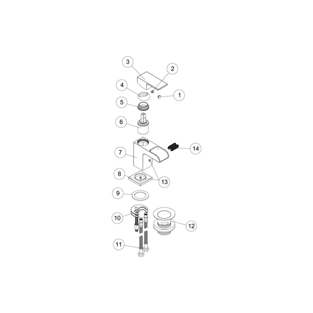 Flexible bathroom faucet installation diagram with identifiable parts and components.