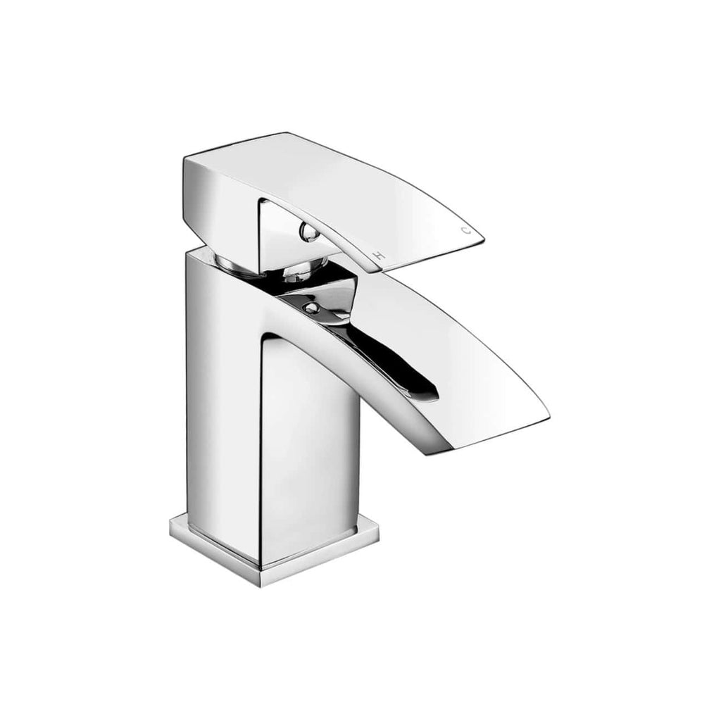 Sleek modern chrome bathroom faucet with a single lever handle, ideal for contemporary bathroom sink installations, combining style and function for a luxurious feel.