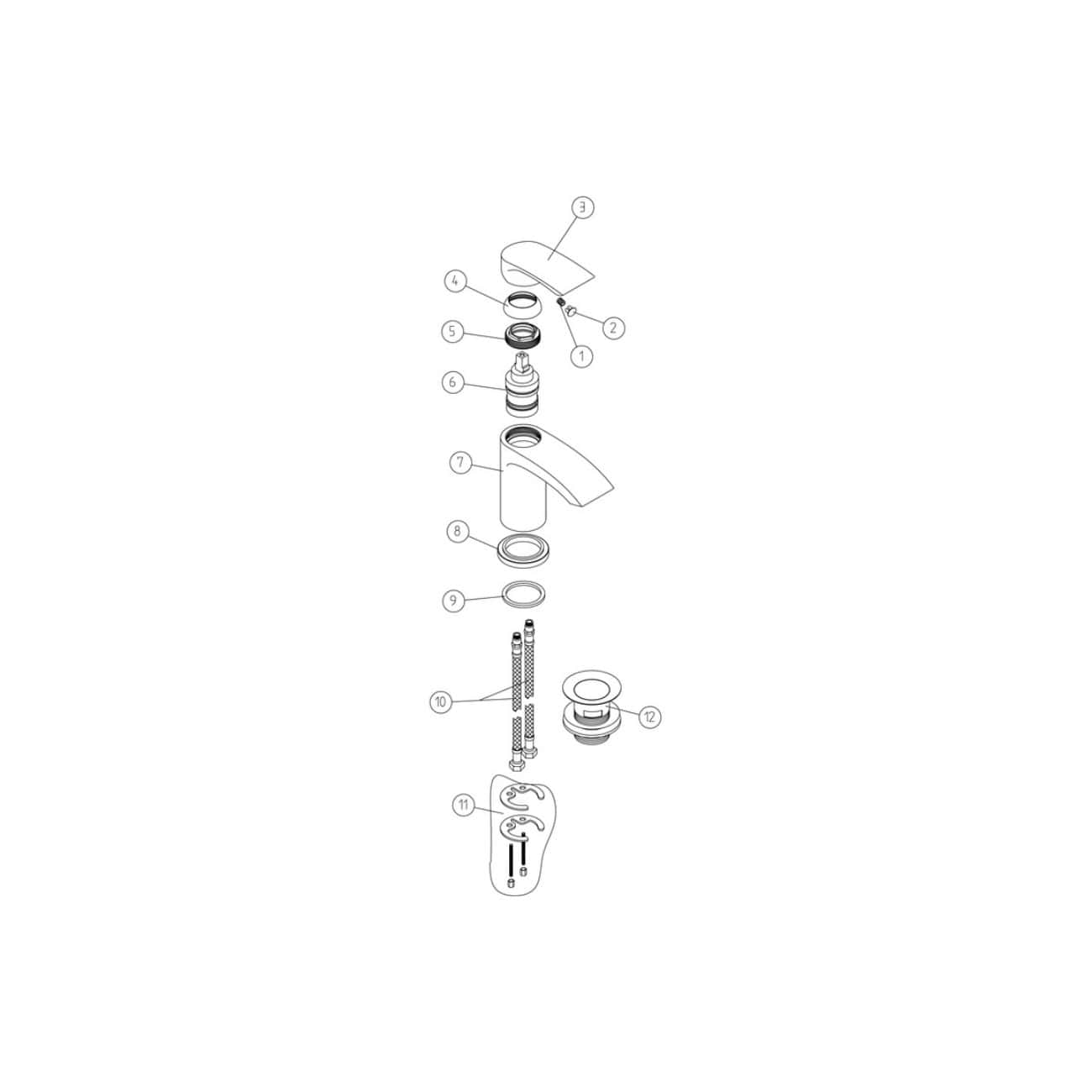 Flexible modern bathroom tap with detailed exploded view schematic for easy installation and repair, showcasing sleek design and durable components.
