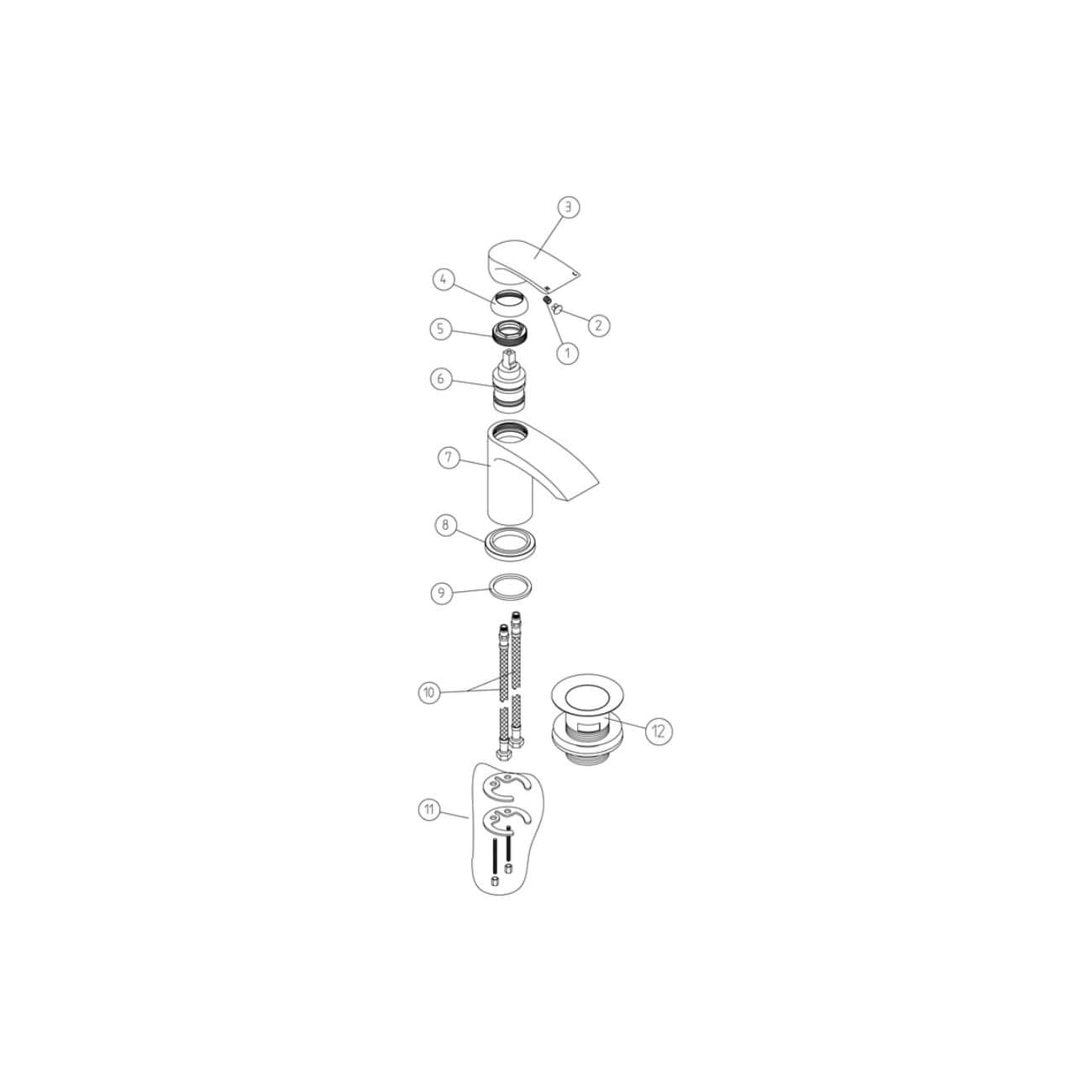 Exploded view diagram of a Bubly bathroom mixer tap faucet showcasing its internal components and assembly parts for plumbing installation and repair.