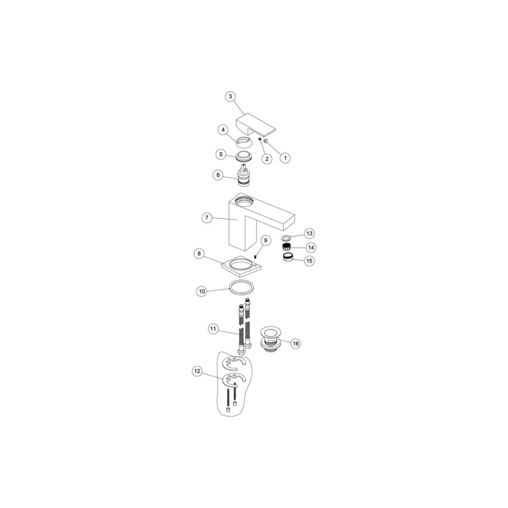 Elegant modern bathroom faucet with a sleek chrome finish, featuring detailed assembly diagram for easy installation and maintenance, ideal for contemporary bathroom upgrades.