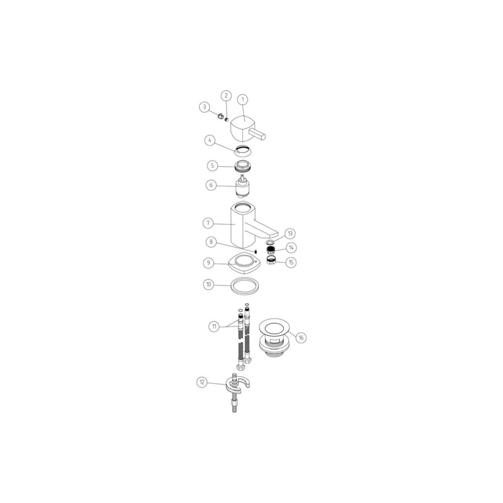 Exploded view diagram of Bubly Bathrooms bathroom faucet and plumbing components, showcasing installation parts for quality bathroom fittings and accessories.