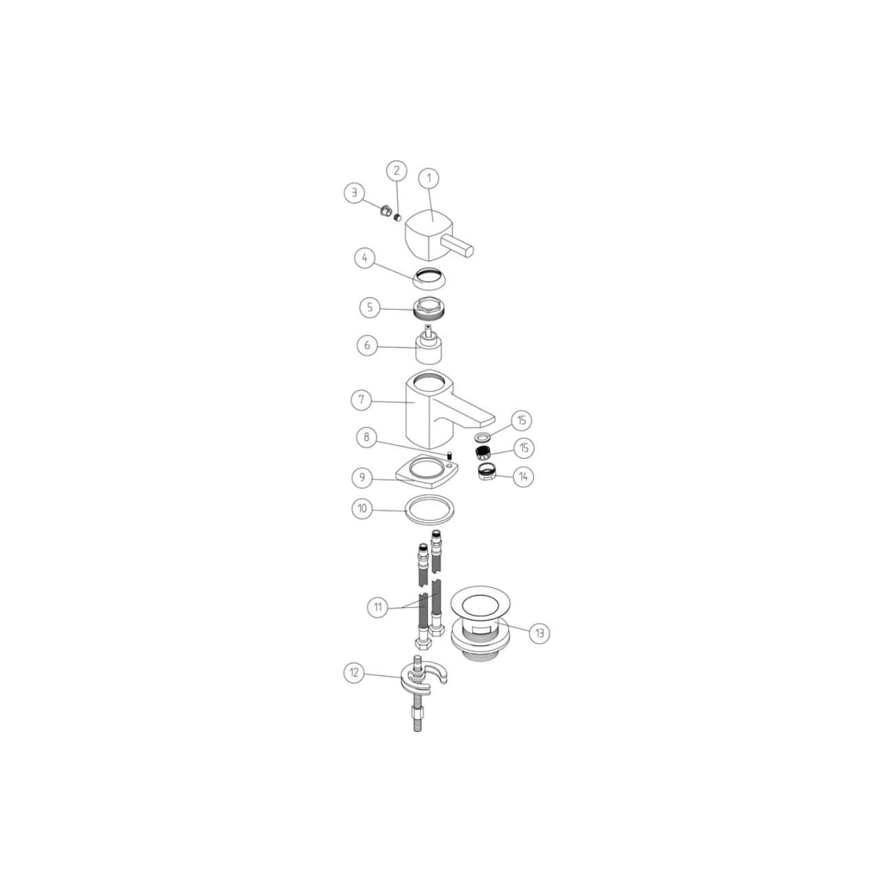 High-quality bathroom tap parts diagram for Bubly Bathrooms, showcasing installation and repair components for modern bathroom fixtures. Perfect for plumbing projects and DIY enthusiasts.