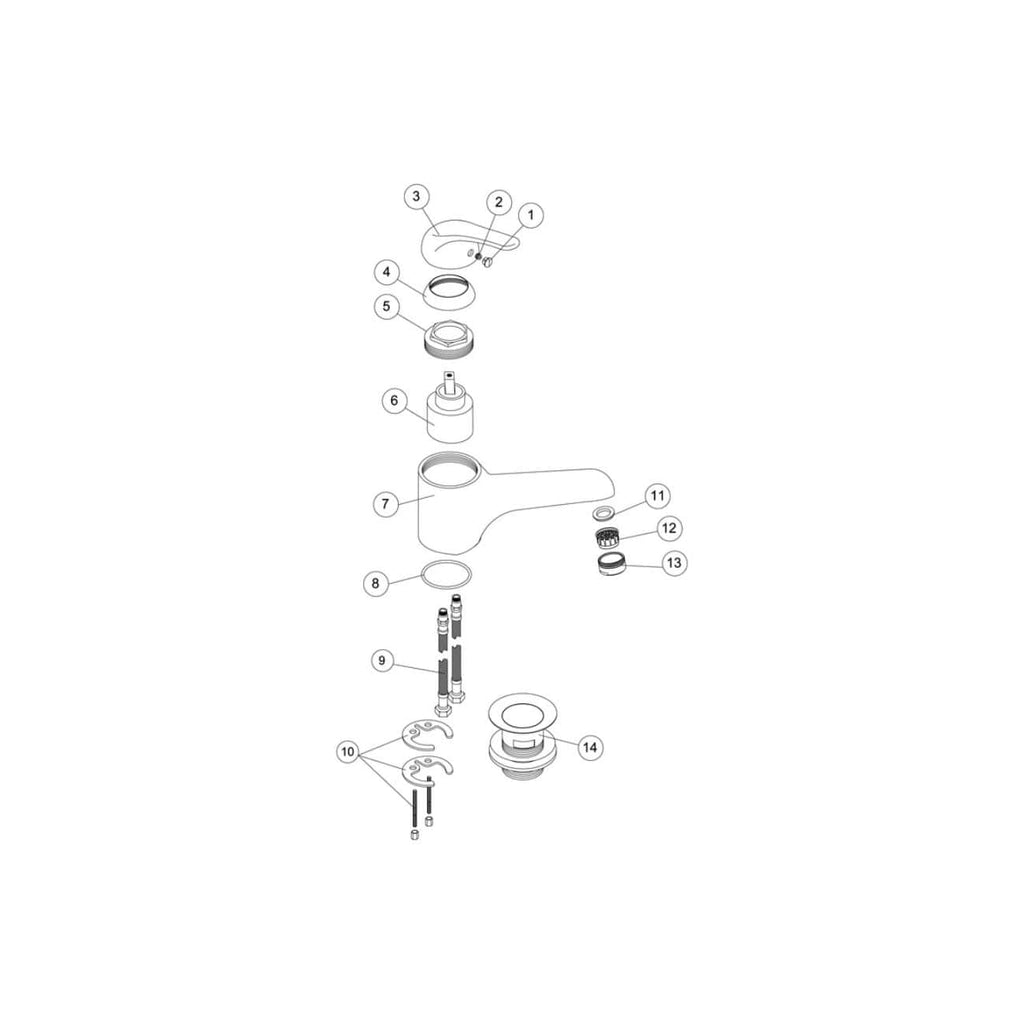 Flexible bathroom sink tap assembly diagram showing internal components and installation parts. Ideal for bathroom remodels, repairs, and plumbing upgrades focusing on modern design and functionality.