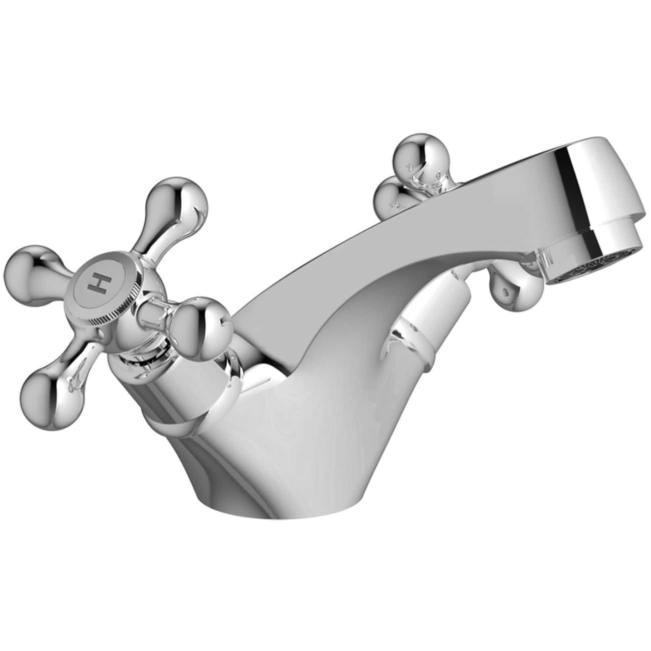 Chrome bathroom mixer tap with cross handles, ideal for modern bathroom installations, providing stylish control for hot and cold water. Perfect for sleek, contemporary bathroom designs.