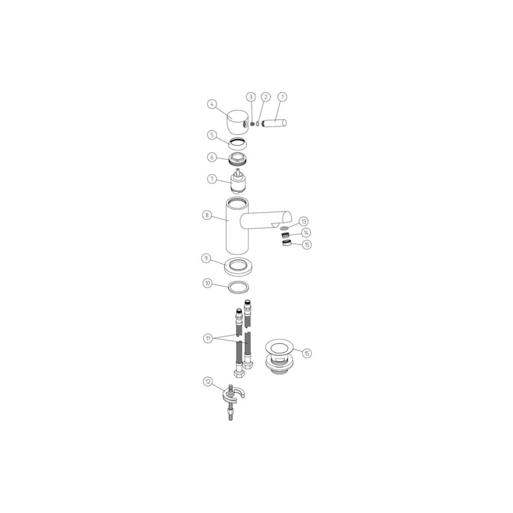 Extra plumbing component diagram for Bubly Bathrooms, showcasing tap assembly, washers, valves, and fittings for bathroom sink installation, ensuring quality and durability.