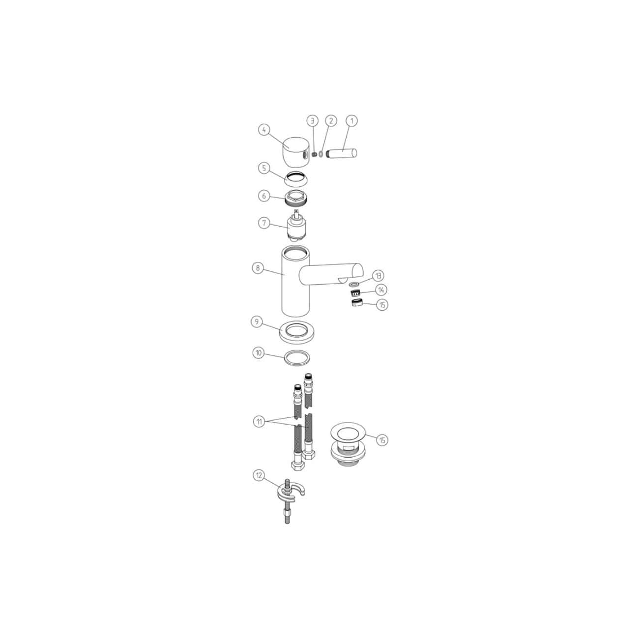 Extra plumbing component diagram for Bubly Bathrooms, showcasing tap assembly, washers, valves, and fittings for bathroom sink installation, ensuring quality and durability.