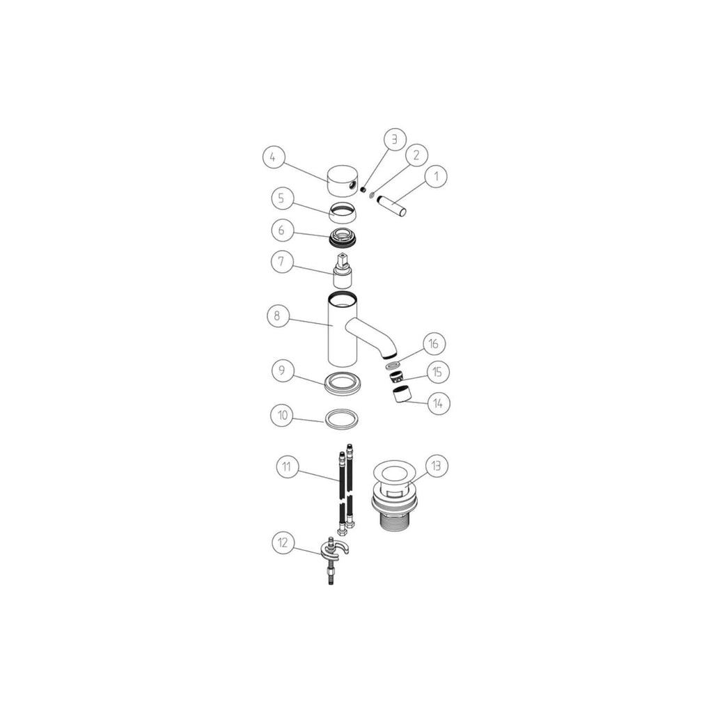 Flexible kitchen and bathroom tap assembly with detailed technical diagram for installation or repair purposes. Includes various components such as valves, seals, and connectors for a plumbing setup.