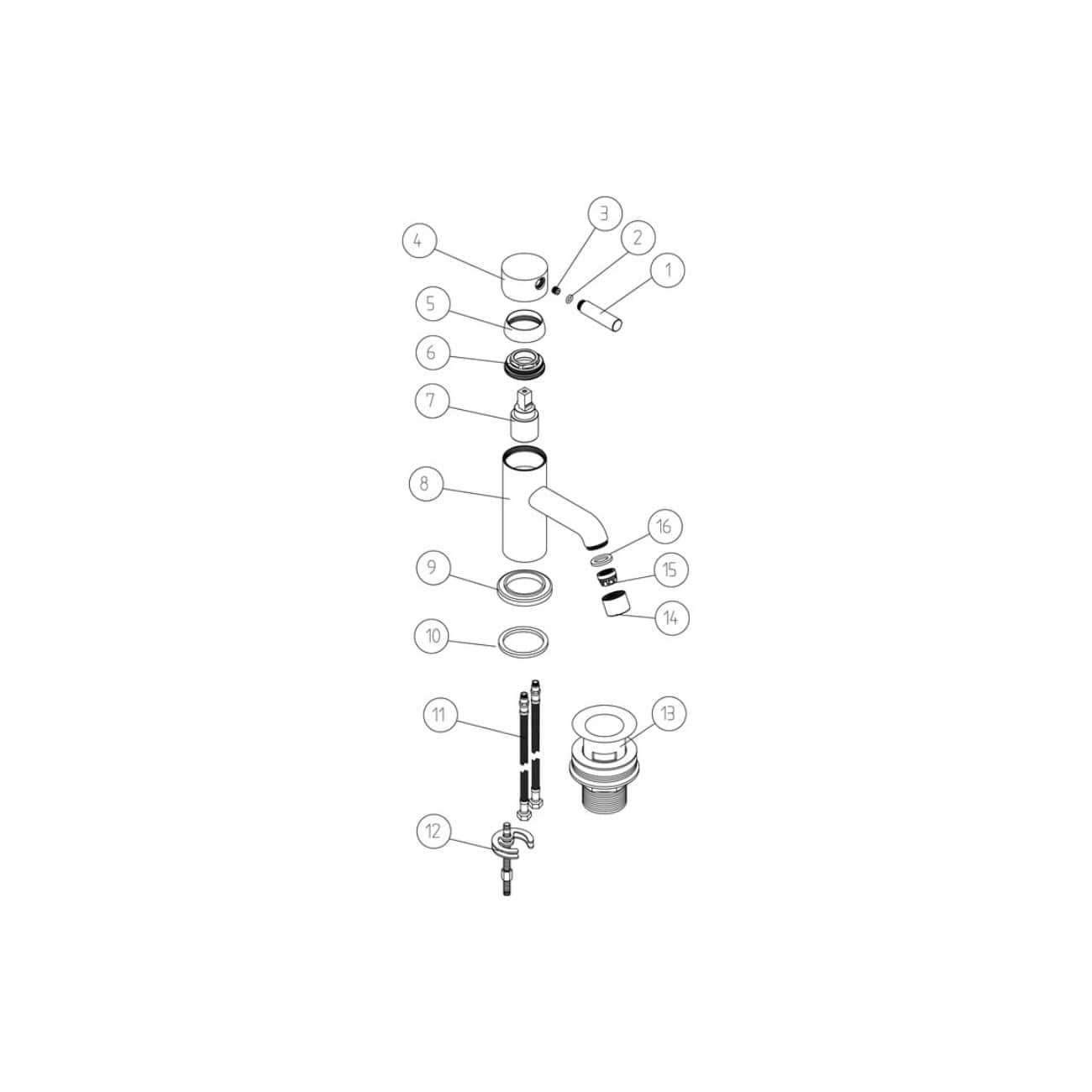 Precision bathroom faucet diagram showing detailed parts and assembly, ideal for plumbing repairs and installations in modern bathrooms.