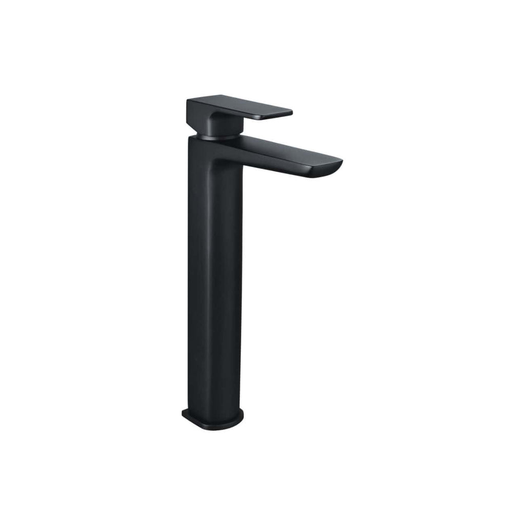 Sleek black bathroom tap with modern matte finish, designed for stylish and functional bathroom sinks. Durable, contemporary tap suitable for minimalist bathroom interiors.