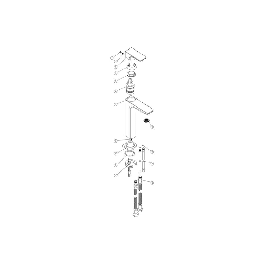 Modern bathroom tap fitting exploded view for installation or repair, featuring detailed components involved in Bubly Bathrooms fixtures and plumbing upgrades.