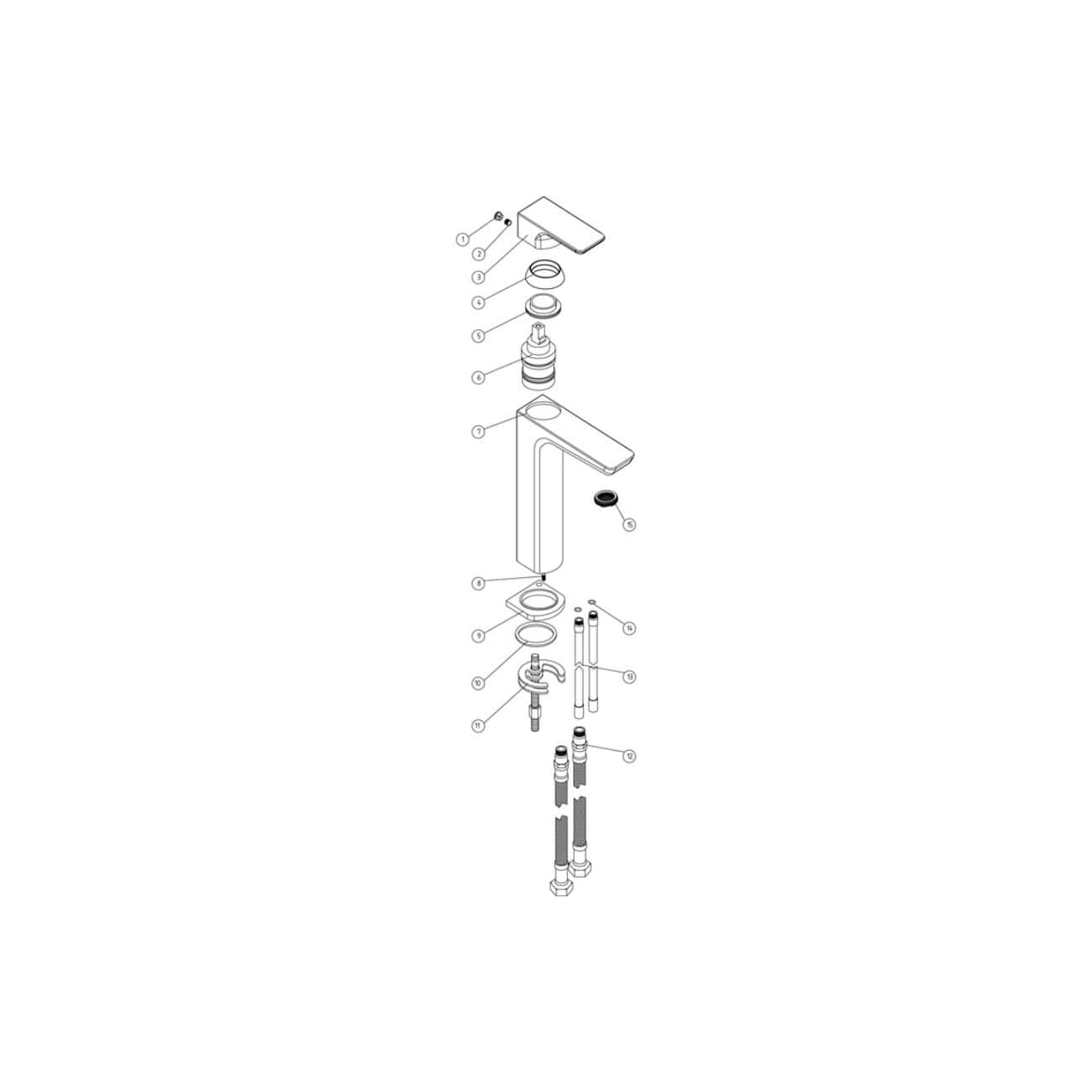 Modern bathroom tap fitting exploded view for installation or repair, featuring detailed components involved in Bubly Bathrooms fixtures and plumbing upgrades.