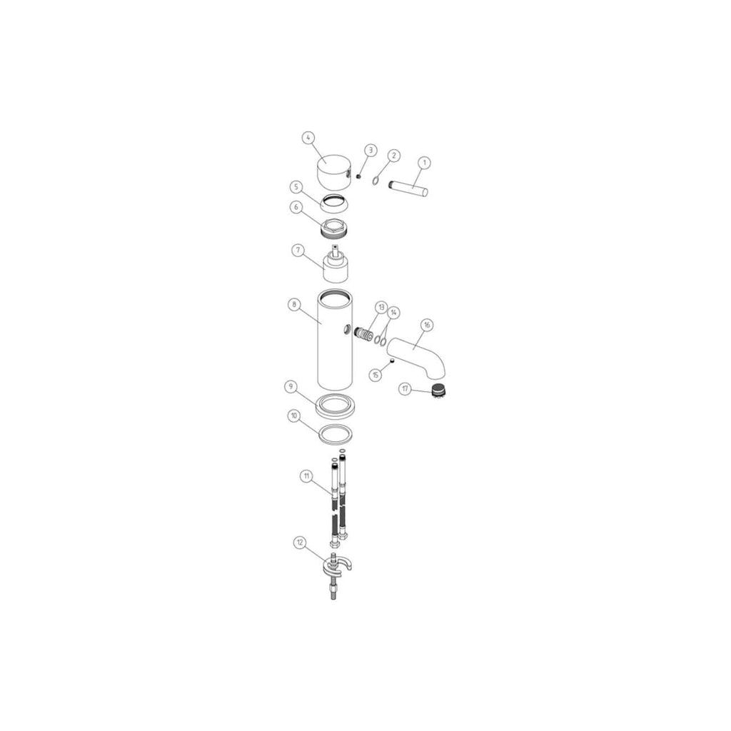 Explosion diagram of Bubly Bathrooms plumbing components demonstrating installation of bathroom fixtures and fittings, including pipes, seals, and connectors for optimal bathroom plumbing setup.